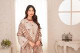 MOHAGNI - 3PC DHANAK EMBROIDERED SHIRT WITH CUTWORK DHANAK EMBROIDERED SHAWL AND TROUSER - HZG2002