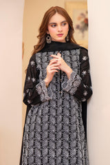 MIRAKHI - 3PC LAWN CHIKANKAARI EMBROIDERED SHIRT WITH LAWN TUBE SLUB DUPATTA AND TROUSER - HZG2262