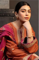 ZARA SHAHJAHAN - 3PC DHANAK EMBROIDERED SHIRT WITH TWILL PRINTED SHAWL AND TROUSER - HZG2579