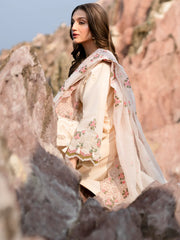 MAHNUR - 3PC LAWN LASERCUT EMBROIDERED SHIRT WITH KHADI NET EMBROIDERED DUPATTA AND TROUSER - HZG2710