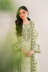 GARNET - 3PC DHANAK EMBROIDERED SHIRT WITH DHANAK EMBROIDERED SHAWL AND TROUSER - HZG2404