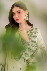 GARNET - 3PC DHANAK EMBROIDERED SHIRT WITH DHANAK EMBROIDERED SHAWL AND TROUSER - HZG2404