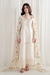 ZAIB - 3PC LAWN EMBROIDERED SHIRT WITH SILK PRINTED DUPATTA AND TROUSER - HZG3024