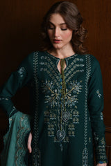BATIK - 3PC KARANDI EMBROIDERED SHIRT WITH KARANDI EMBROIDERED SHAWL AND TROUSER - HZU2525