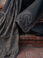 IZEL - 3PC DHANAK EMBROIDERED SHIRT WITH TWILL PRINTED SHAWL AND TROUSER - HZU2582