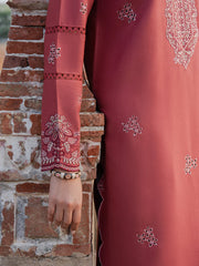 IZEL - 3PC DHANAK EMBROIDERED SHIRT WITH TWILL PRINTED SHAWL AND TROUSER - HZU2581
