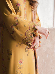 IZEL - 3PC DHANAK EMBROIDERED SHIRT WITH TWILL PRINTED SHAWL AND TROUSER - HZU2580