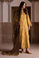 IZEL - 3PC DHANAK EMBROIDERED SHIRT WITH TWILL PRINTED SHAWL AND TROUSER - HZU2580