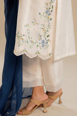 ZARA SHAHJAHAN- 3PC DHANAK EMBROIDERED SHIRT WITH CHIFFON EMBROIDERED DUPATTA AND TROUSER - HZG3114