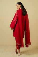 ZARA SHAHJAHAN - 3PC DHANAK EMBROIDERED SHIRT WITH CHIFFON EMBROIDERED DUPPATA AND TROUSER - HZG1825