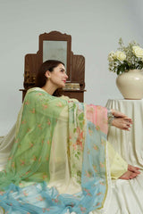 ZARA SHAH JAHAN - 3PC LAWN EMBROIDERED SHIRT WITH ORGANZA PRINTED DUPATTA AND TROUSER - HZG1554