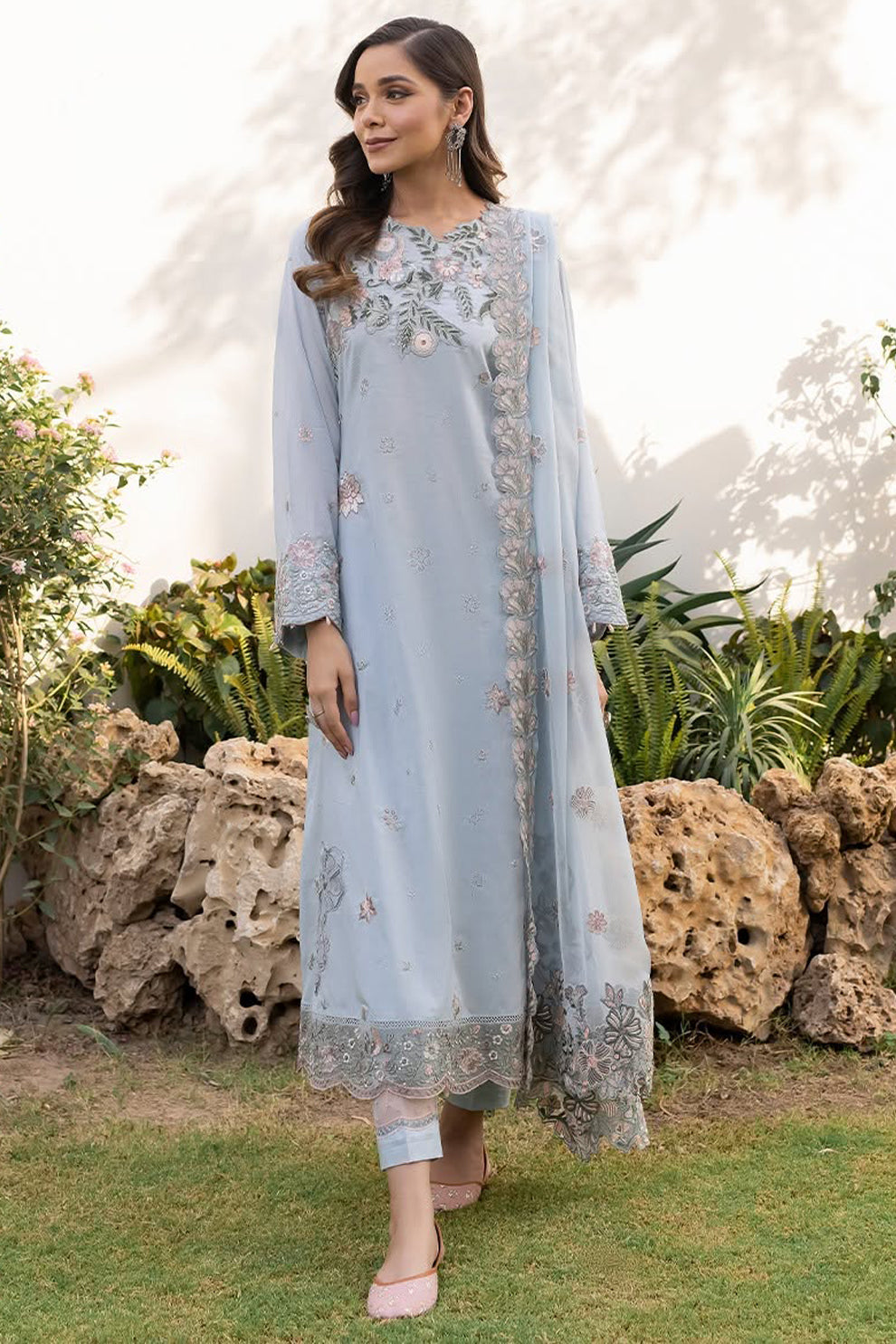 AZURE - 3PC LAWN EMBROIDERED SHIRT WITH CHIFFON EMBROIDERED DUPATTA AND TROUSER - HZG2114