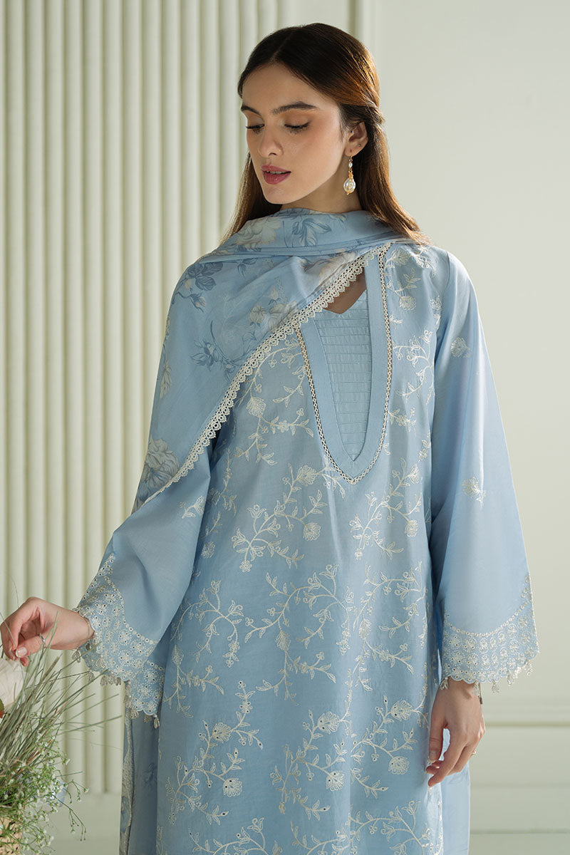 CROSS STITCH - 3PC DHANAK EMBROIDERED SHIRT WITH TWILL PRINTED SHAWL AND TROUSER - HZG2322
