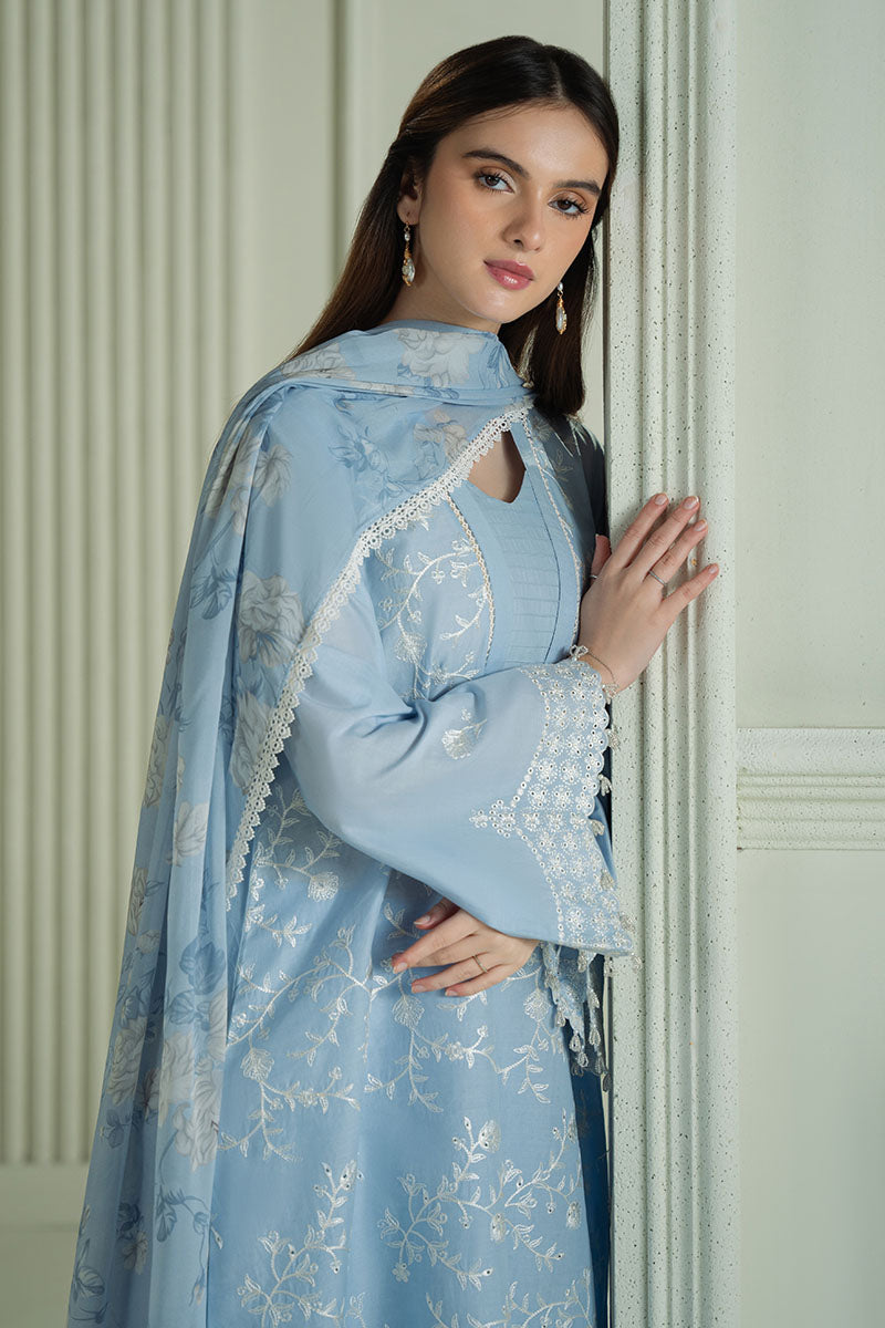 CROSS STITCH - 3PC DHANAK EMBROIDERED SHIRT WITH TWILL PRINTED SHAWL AND TROUSER - HZG2322