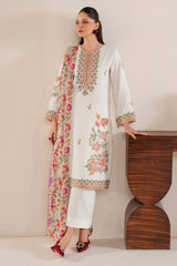 GARNET - 3PC LAWN EMBROIDERED SHIRT WITH MANAAR PRINTED DUPATTA AND TROUSER - HZG2120