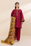 SAPPHIRE - 3PC KHADDAR EMBROIDERED SHIRT WITH TWILL PRINTED SHAWL AND TROUSER - HZG2014