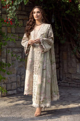 ELAF - 3PC LAWN CHIKANKAARI EMBROIDERED SHIRT WITH CHIFFON PRINTED DUPATTA AND TROUSER - HZG2836