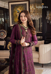 ASIM JOFA - 3PC DHANAK EMBROIDERED SHIRT WITH DHANAK EMBROIDERED DUPATTA AND TROUSER - HZU2426