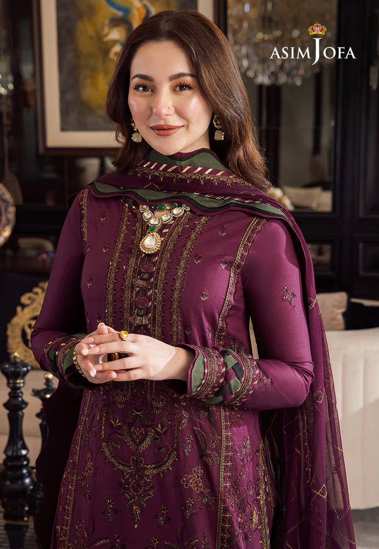 ASIM JOFA - 3PC DHANAK EMBROIDERED SHIRT WITH DHANAK EMBROIDERED DUPATTA AND TROUSER - HZU2426
