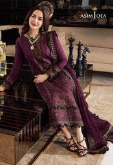 ASIM JOFA - 3PC DHANAK EMBROIDERED SHIRT WITH DHANAK EMBROIDERED DUPATTA AND TROUSER - HZU2426