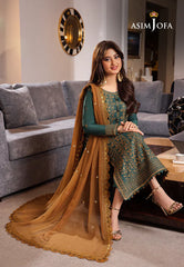 ASIM JOFA - 3PC DHANAK EMBROIDERED SHIRT WITH CHIFFON EMBROIDERED DUPATTA AND TROUSER - HZG2578