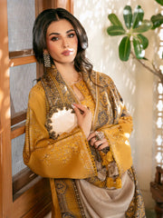 IZEL - 3PC DHANAK EMBROIDERED SHIRT WITH TWILL PRINTED SHAWL AND TROUSER - HZU2585