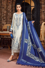 MARIA B - 3PC KHADDAR EMBROIDERED SHIRT WITH SLUB WOOL PRINTED SHAWL AND TROUSER - HZG1337