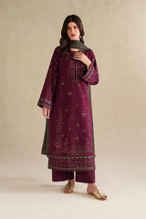 IZNIK - 3PC DHANAK EMBROIDERED SHIRT WITH DHANAK EMBROIDERED SHAWL AND TROUSER - HZG3113