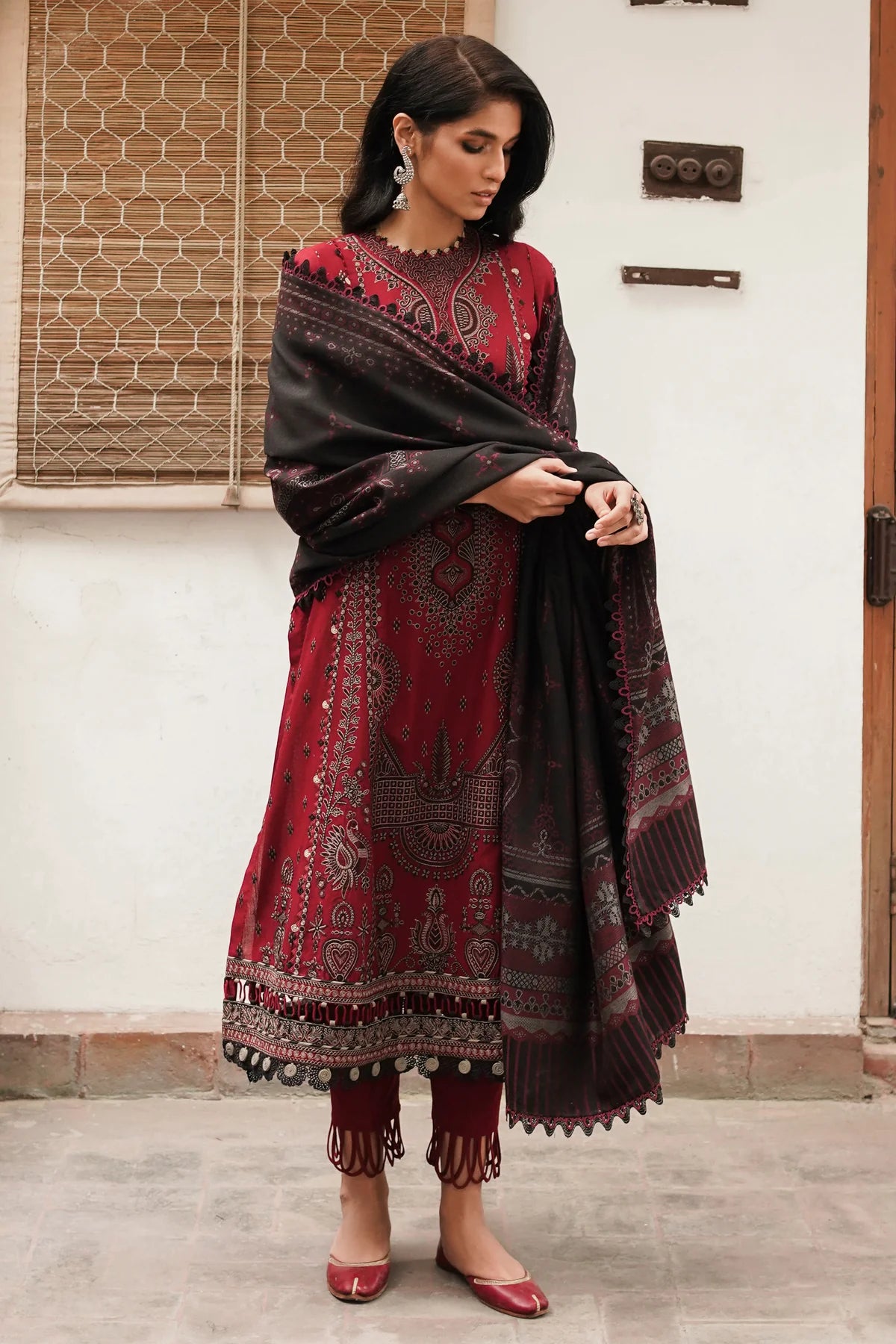 MARIA B - 3PC DHANAK EMBROIDERED SHIRT WITH PASHMINA SHAWL AND TROUSER - HZ1292