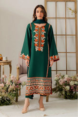 BATIK - 3PC DHANAK EMBROIDERED SHIRT WITH CHIFFON DUPATTA AND TROUSER - HZU2591