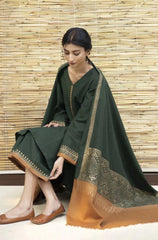 AISLING - 3PC DHANAK EMBROIDERED SHIRT WITH PRINTED TWILL SHAWL AND TROUSER - HZG1052