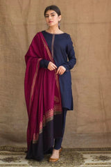 AISLING - 3PC DHANAK EMBROIDERED SHIRT WITH TWILL PRINTED SHAWL AND TROUSER - HZG1054
